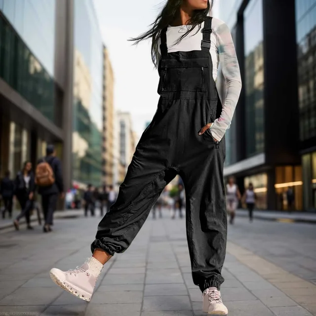 Full Jumpsuit Woman Fashion Solid Work Overalls With Pockets And Casual Leggings Jumpsuits Casual Harajuku Streetwear New 1