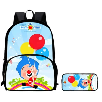 2Pcs Set School Backpack with Front Pocket,Cartoon Plin-Plin School Bags for Girls Boys,Large Child Backpack for Aged 5 1