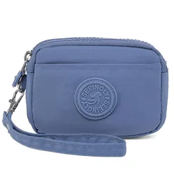 Elegant Women's Nylon Wallet with Lanyard - Double Layer, Waterproof Clutch (Blue)
