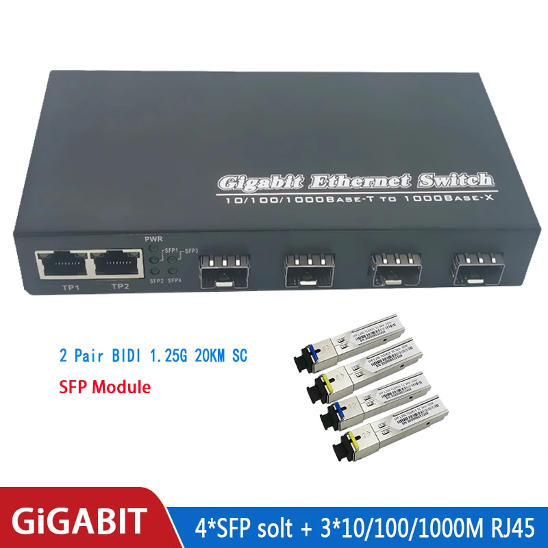 Gigabit Ethernet anahtarı Fiber optik medya dönüştürücü fiber anahtarı 4 sfp  3 RJ45 10/100/1000M UTP fiber portu 4F3E - AliExpress