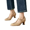 Elegant Women's Sandals Summer Shoes 2025 Genuine Leather Ankle Straps Red Nude Low Heels Flip Flops Female Party Shoe Close Toe 6