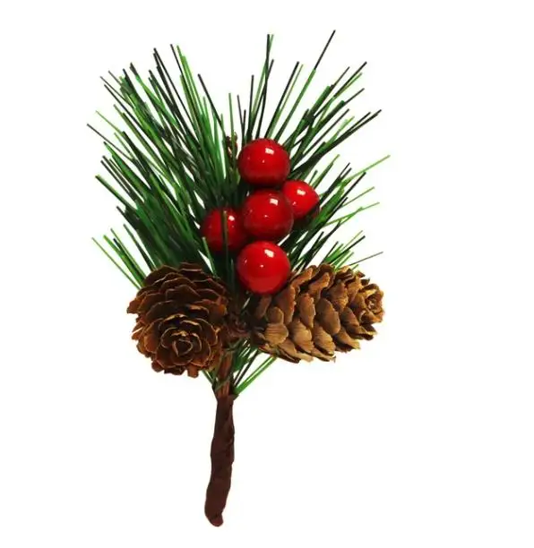 

50 шт., новогодние сосновые иглы, ветки с искусственными красными стеблями ягод для рождественской елки, гирлянда «сделай сам», ремесла, подарки, Декор