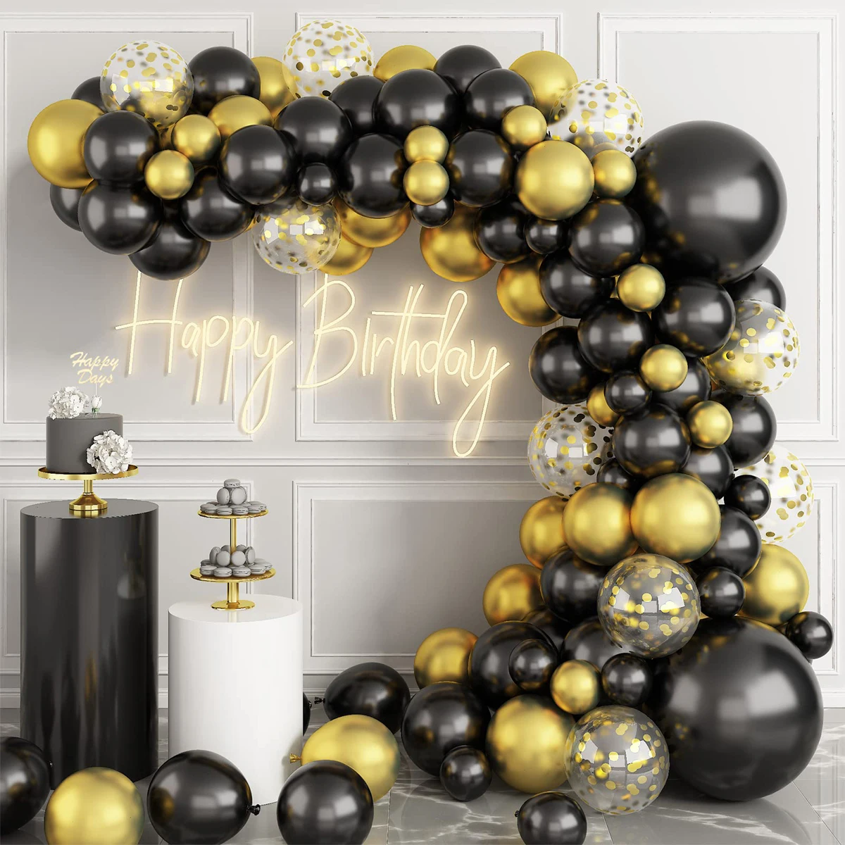 

Black Gold Balloon Garland Arch Confetti Latex Baloons Graduation Happy 30th 40th 50th Birthday Party Decor Adults Baby Shower