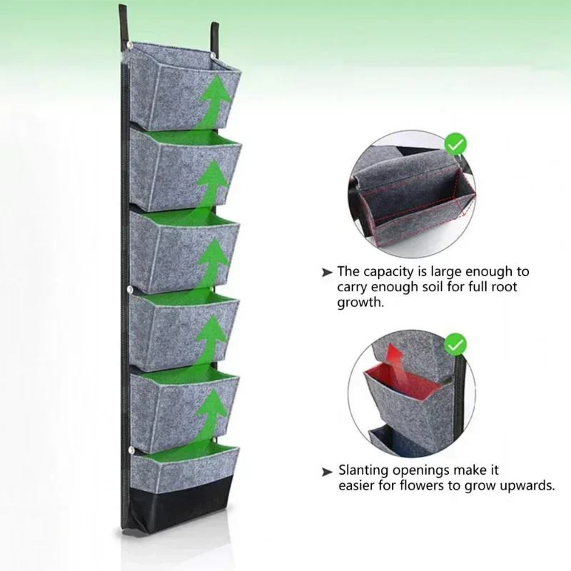 6/7 Pocket Vertical Growing Planting Bag Seedling Nursery Bags Hydroponic Gardening Kit Hydroponic Planting Tools Hydroponic Planting Basket Seedling Box Felt Wall Hanging Flower Vegetable Growing Container Outdoor Indoor Garden Planter