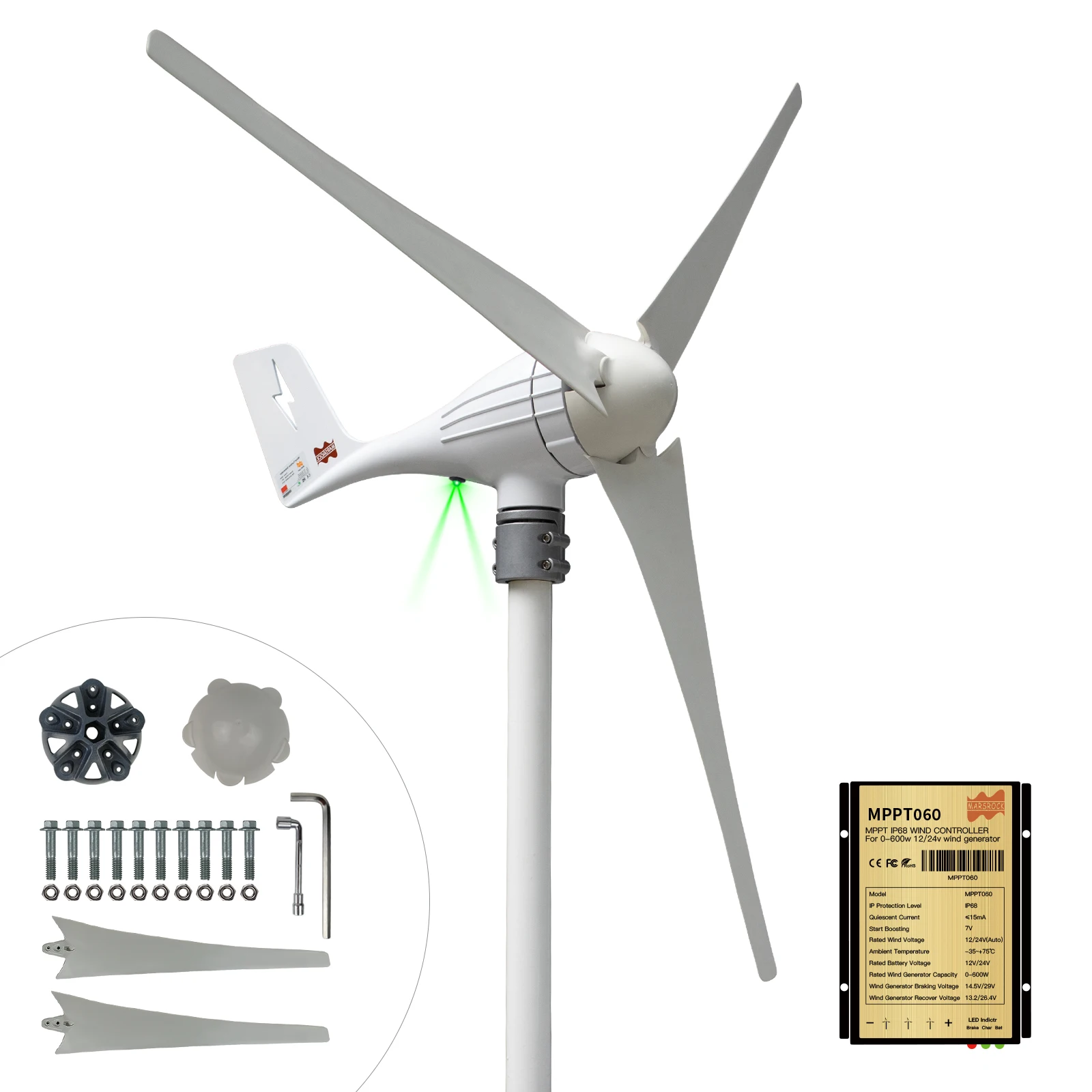 

3 or 5Blades 400W 12V 24V Horizontal Wind Turbine Generator With Controller Small Free Energy Wind Power Windmill Household