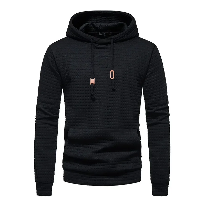 Men's Solid Color Hoodie Autumn Fashion Casual Long Sleeve Warm Hoodie Drawstring Pocket Outdoor Sports Running Top