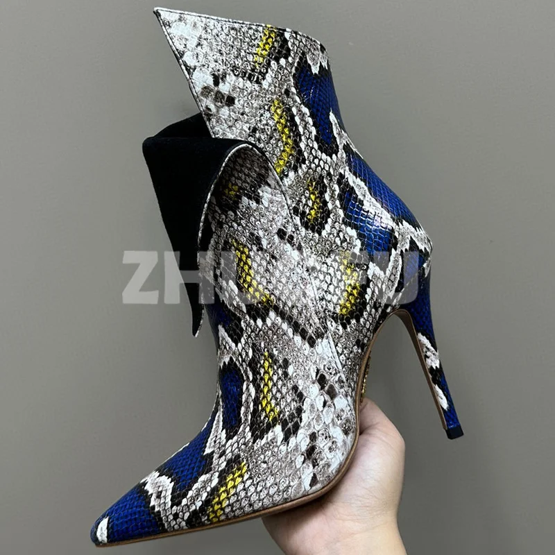 

Women Short Boots Spring Autumn Unique Rhinestone Decor Mixed Colors Pointed Toe Ankle Boots Fashion Versatile High Heel Shoes