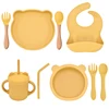 5/7/9 PCS Baby Feeding Tableware Set Baby Soft Silicone Bib Bib Sucker Bowl Plate Cup Spoon Fork Sets Non-slip Children's Dishes 2