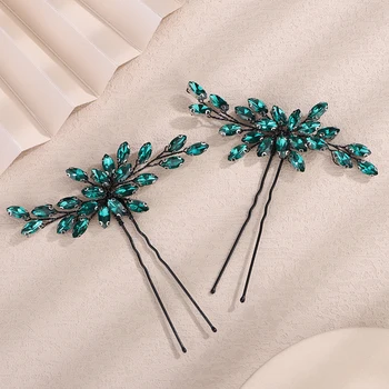 Women Rhinestone Hair Pins Red Green Bridal Headpiece Blue Wedding Hair Accessories Purple Bride Bridesmaid Hair Jewelry Tiaras