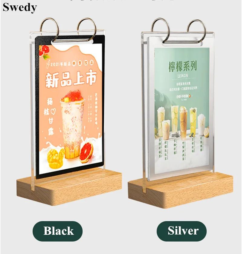 A6 148x105mm Wood Base Page Turning Acrylic Sign Holder Tabletop Photo Poster Frame Table Menu Holder Display Stand 120x80mm slant wood acrylic sign display holder name card price tag label counter top stand