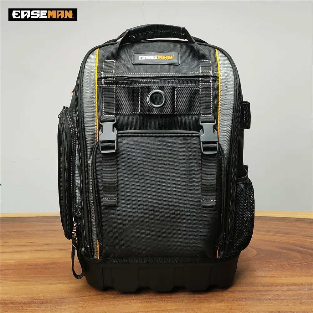 

Waterproof Tool Backpack with Multi-pockets Rubber Bottom Puncture-resistant Tool Bag Heavy Duty Electrician Tool Organizer