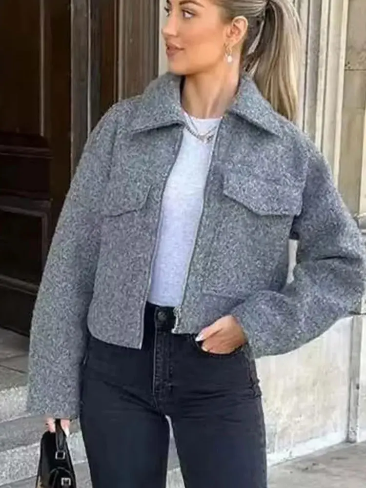 HH Women Elegant Solid Jacket Front Pocket Long Sleeve Zipper Jackets Coat For Woman Fashion Autumn Casual Outerwear