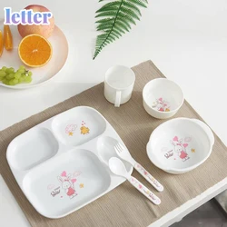 Juego de cuencos de alimentación de dibujos animados para bebé, platos, tenedor, cuchara, taza, juego de vajilla, bandeja de alimentación de separación infantil, 6 unids/set