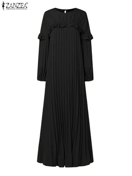 Elegant Women Muslim Abaya Maxi Dresses 2025 ZANZEA Fashion Long Sleeve Pleated Party Sundress IsIamic Robe Ramadan Hijab Dress