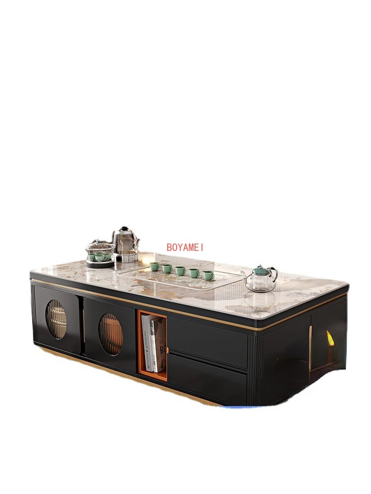 

Modern simple, luxurious slate kungfu tea table and tea set integrated multifunctional tea table TV cabinet combination
