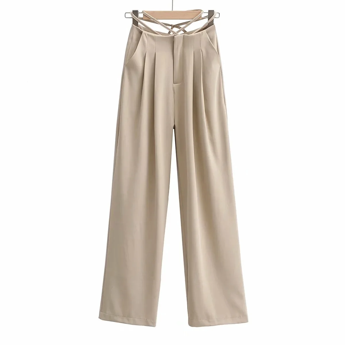 

Fashion High Waist Tie Rope Loose Wide Leg Trousers Women's Straight Tube Floor Length Suit Pants