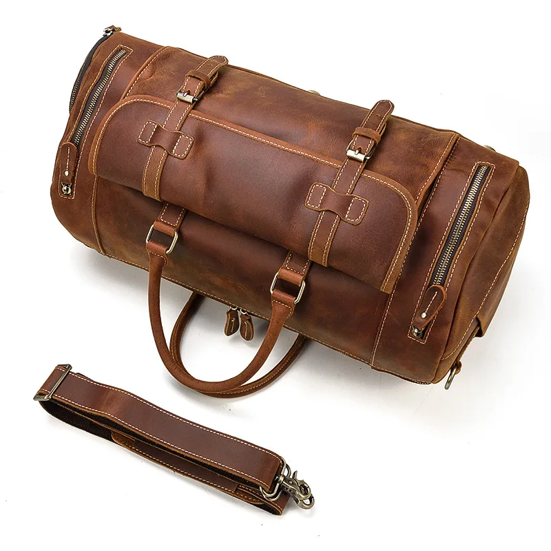 22′ Men’s Genuine Leather Travel Duffle Bag With Shoe Pocket