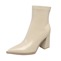Winter Patent Leather Women Ankle Boots Fashion Pointed Toe Short Booties Square High Heels Party Pumps Shoes - Image 6