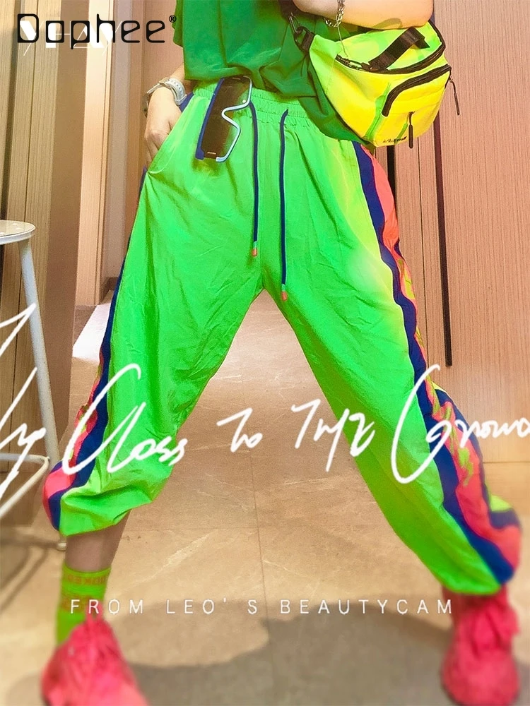 

Fashion Brand Loose Multicolor Quick-Drying Thin Casual Pants Summer Contrast Color Letters Figure Flattering Ankle-Tied Pants
