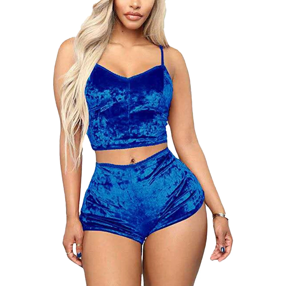 Frauen Sexy Dessous Set Öl Glänzende Nachtwäsche Super Weiche Kurze Nachtwäsche Ärmel Crop Tops Solide Shorts Pyjamas Set Casual Wear – Detail 12