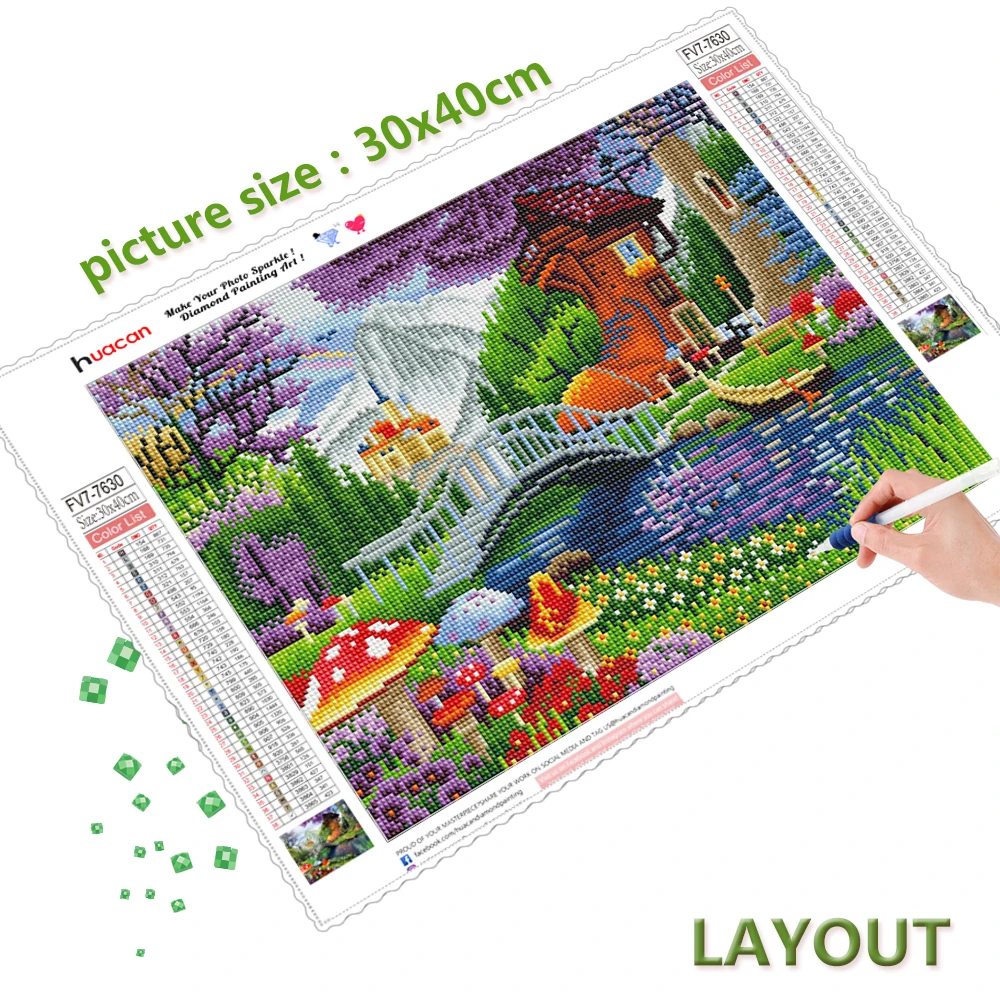 Landscape Diamond Painting House Mosaic Garden Embroidery Complete Kit Rhinestone Pictures Wall Decor HUACAN