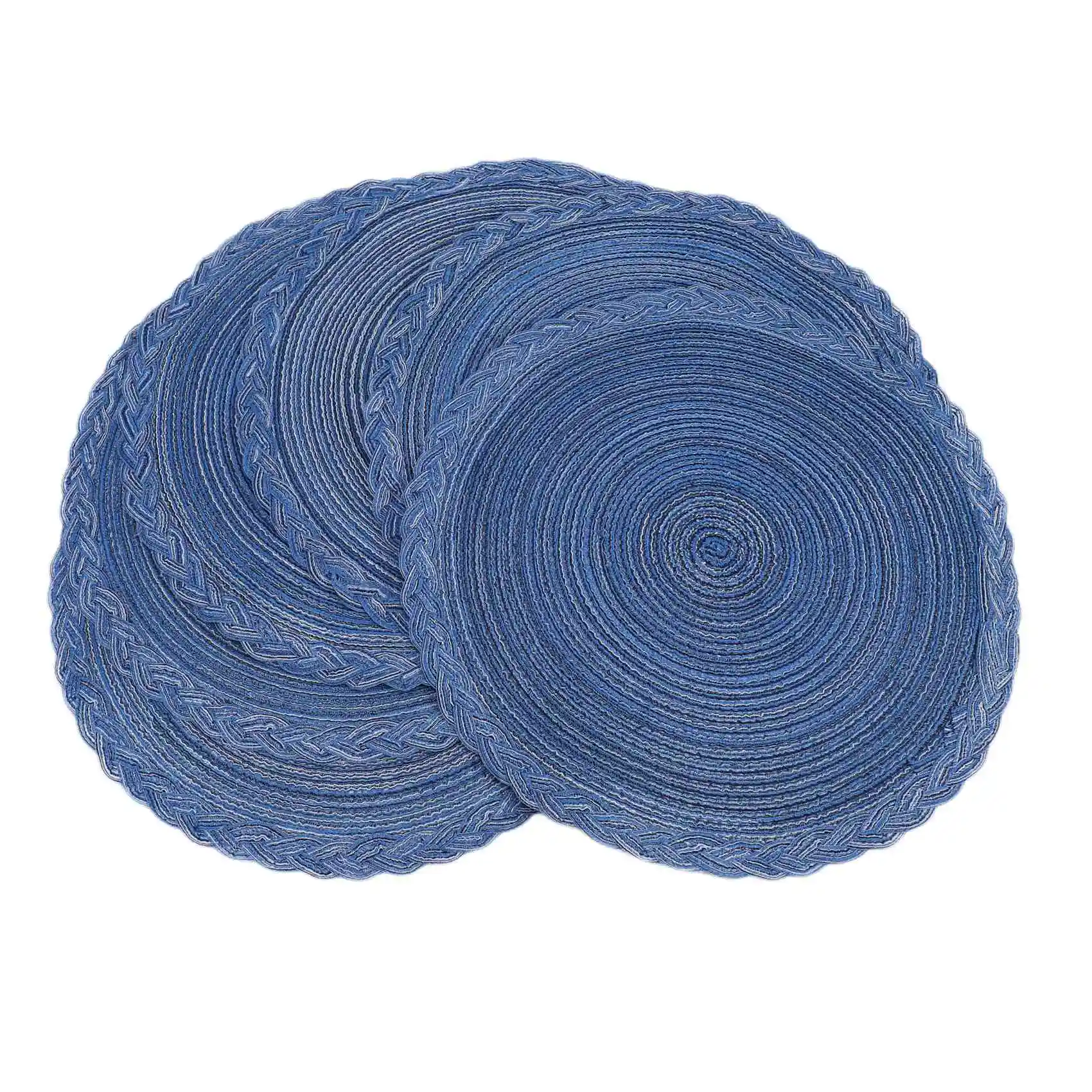 

Round Braided Placemats for Dining Table Set of 6 - Woven Heat Resistant Non-Slip Kitchen Table Mats, 36 Diameter, Blue