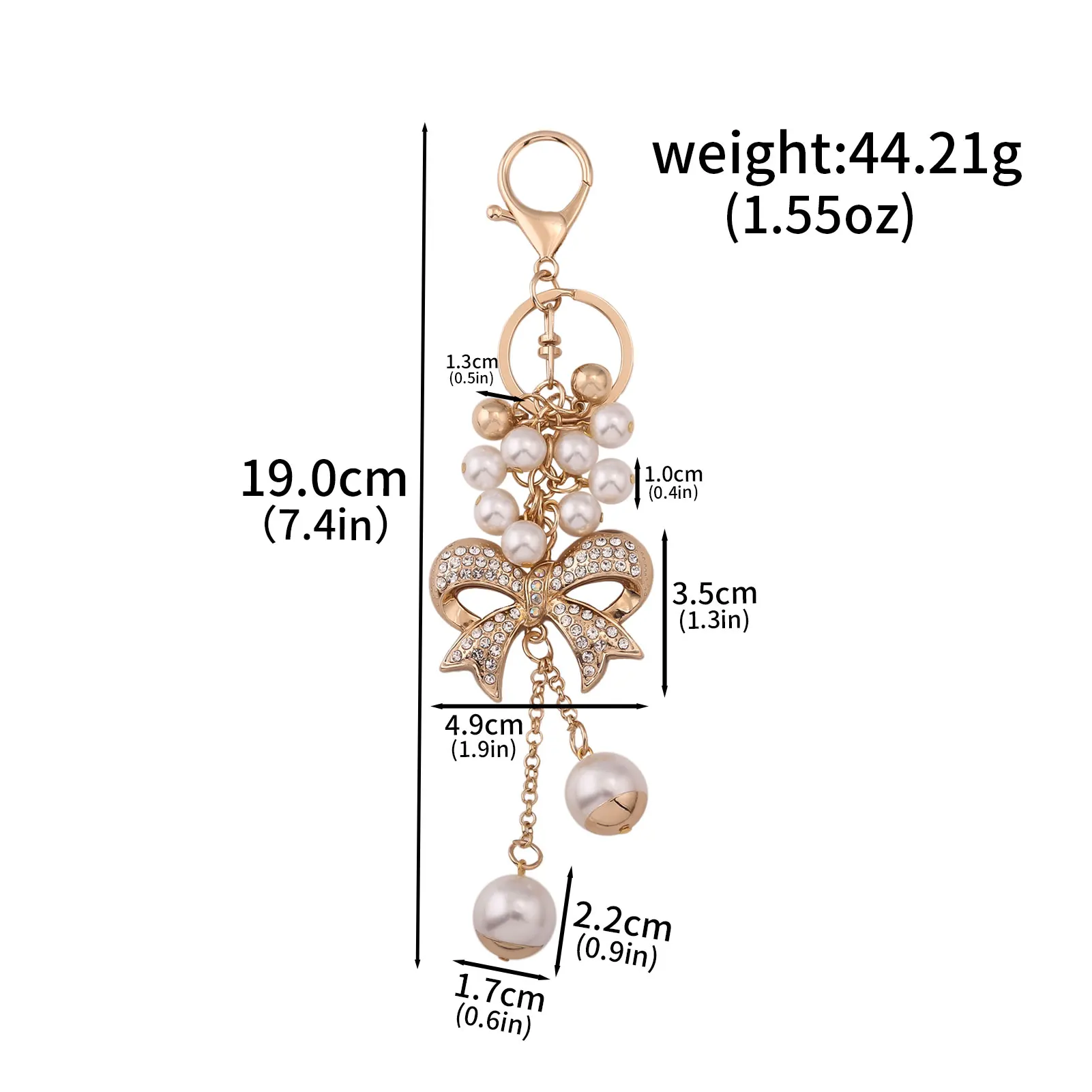 JSGHGDF Elegante portachiavi con perle finte a forma di fiocco, accessorio per chiavi e borse, bianco, M