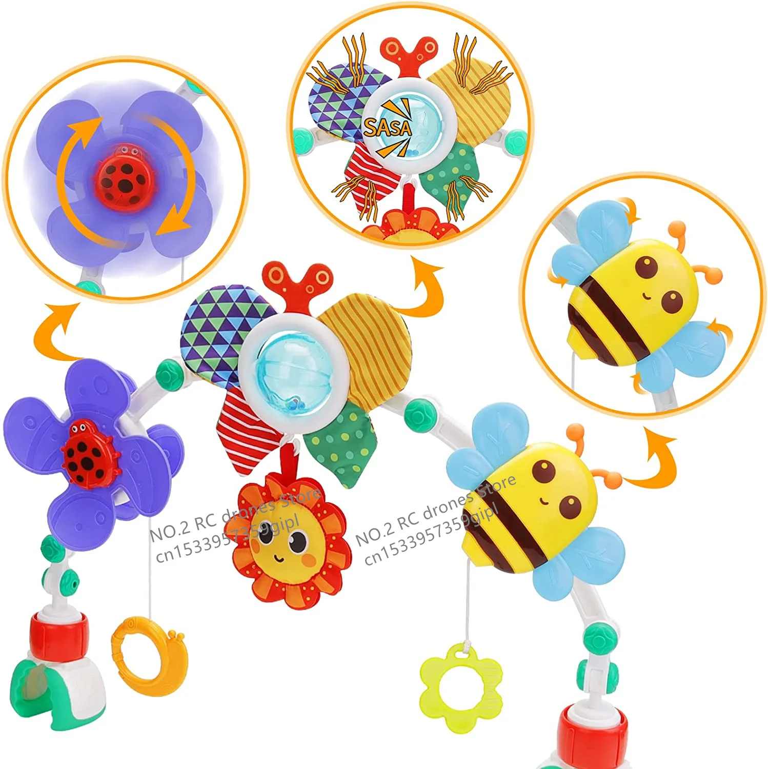 Crib Hanging Bell Stroller Arch Clip Foldable Sunflower Baby Interactive Rainbow Toys Infant Grab Exercise for Son Daughter Gift 6