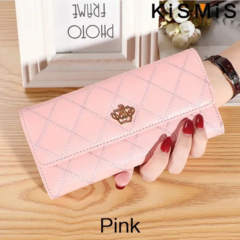 Elegant Pink Plaid Women’s Wallet - Stylish PU Leather Long Purse and Phone Holder