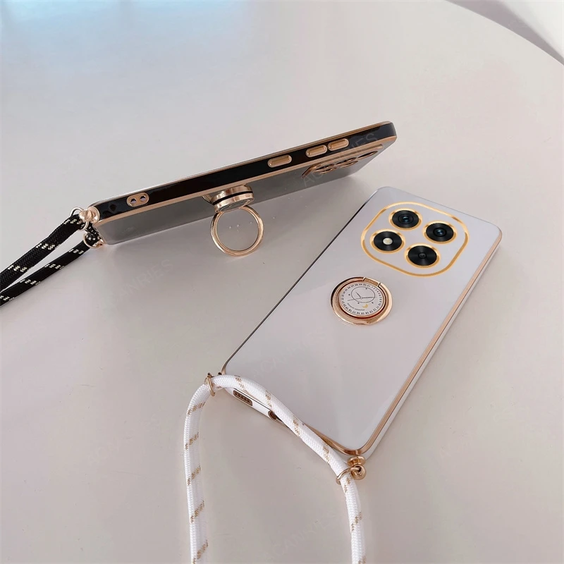 Luxury Plating Ring Holder Crossbody Lanyard Phone Case – Elegant Back Cover