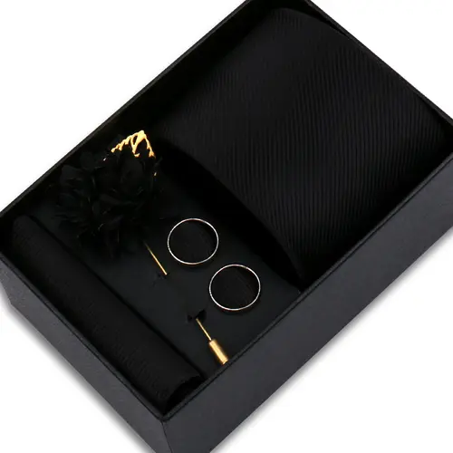 Top Quality Solid color Ties Hanky Cufflinks Brooch Set Elegant Jacquard Necktie For Men Business Wedding In Gift Box Gravatas - Image 3