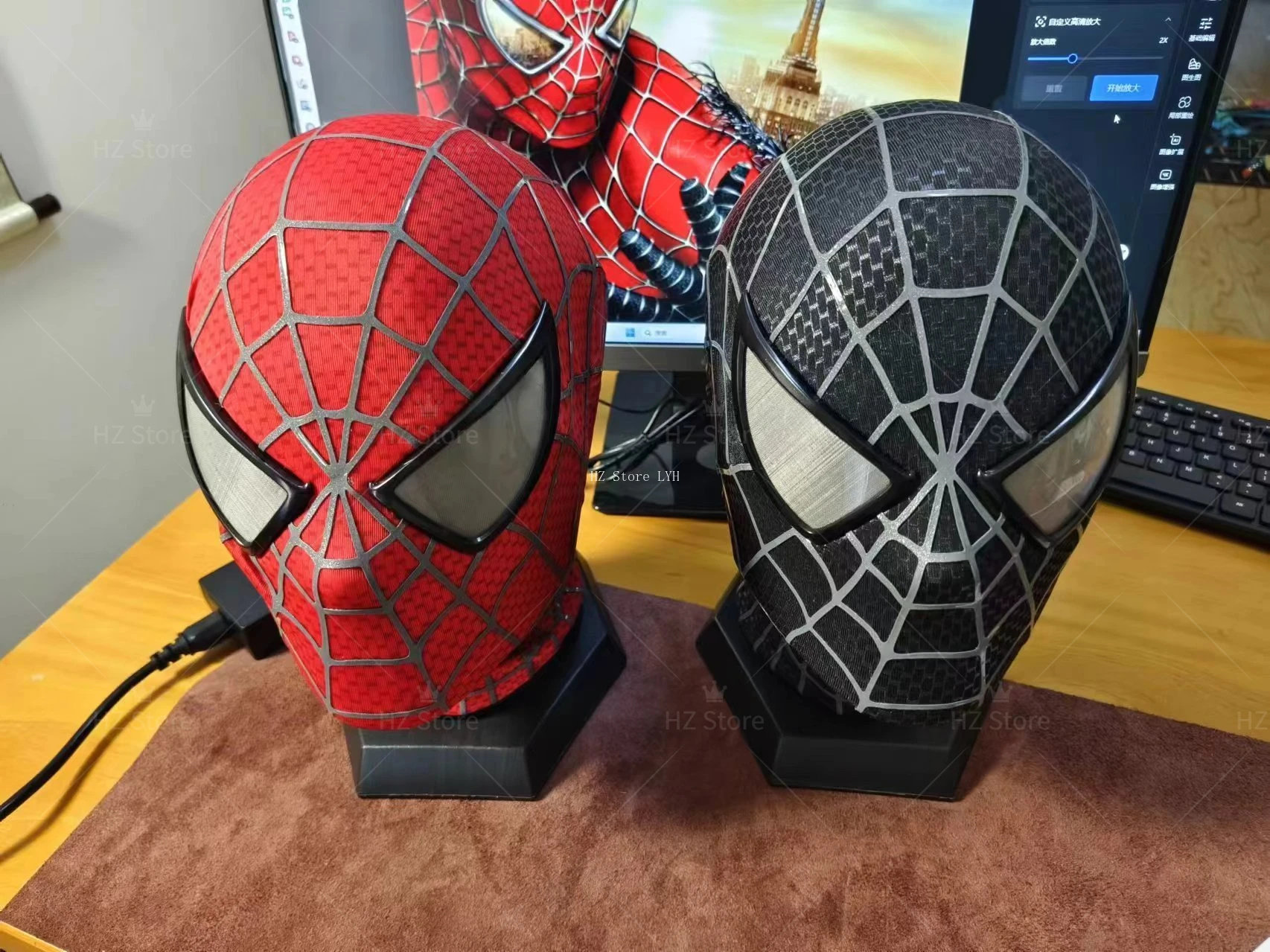 Spiderman-ケース付きスパイダーマンマスク,磁気顔付き,3D Webs