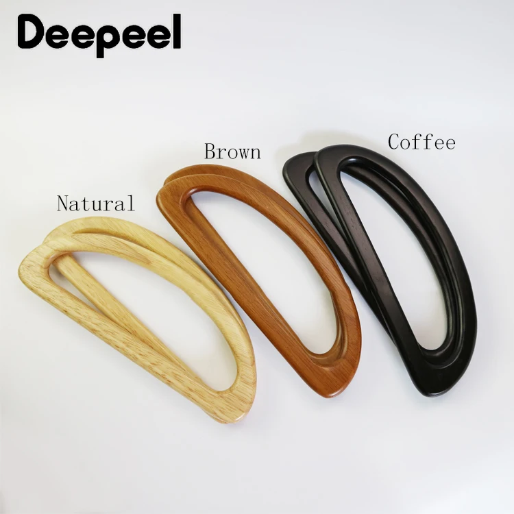 2Pcs Deepeel 24cm D Solid Wood Bag Handle Wooden Kiss Claps Purse Frame DIY Handmade Sewing Brackets Handles for Making Bags