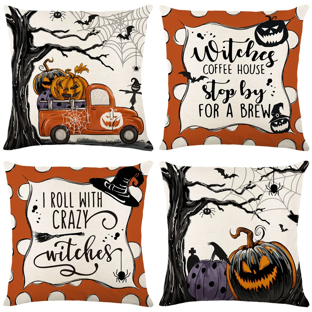 

45*45cm Halloween Pillow Case Polyester Fibre Pillow Cover Halloween Pumpkin Pillow Cover Happy Halloween Party Decor For Home