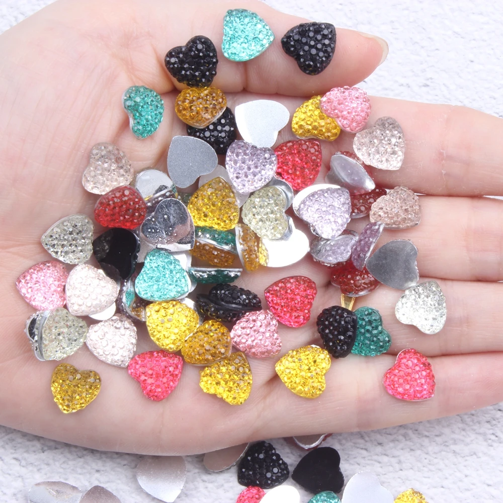 

New Resin Rhinestones Flatback Many Colors Heart Shape Glue On Non Hotfix Beads DIY Crafts Jewelry Making Garments Accessories