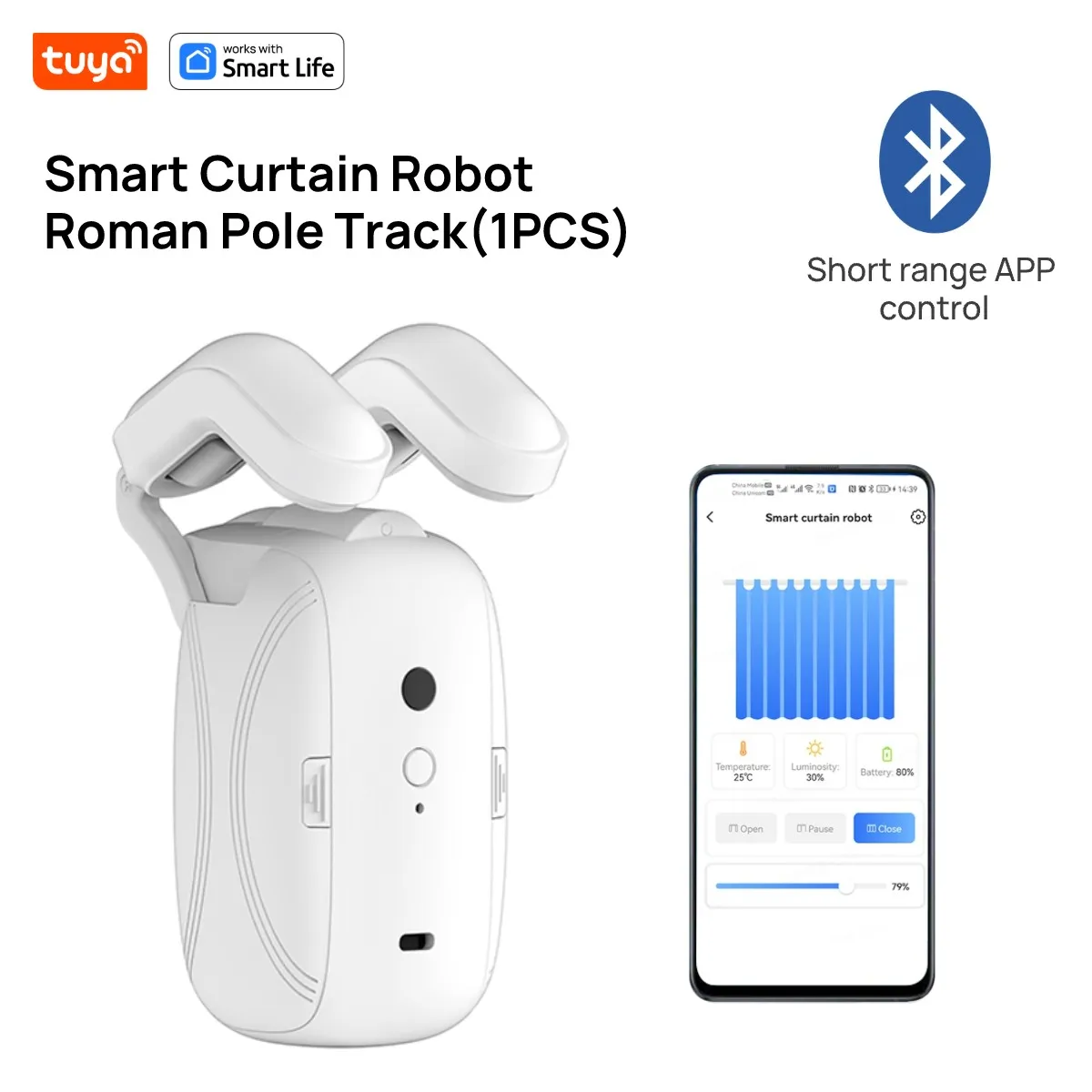 Tuya Robô Inteligente Cortina, Roman Rod Track, Controle App, Simples, Duplo, Funciona com Tuya Gateway para Controle Remoto, 1Pc