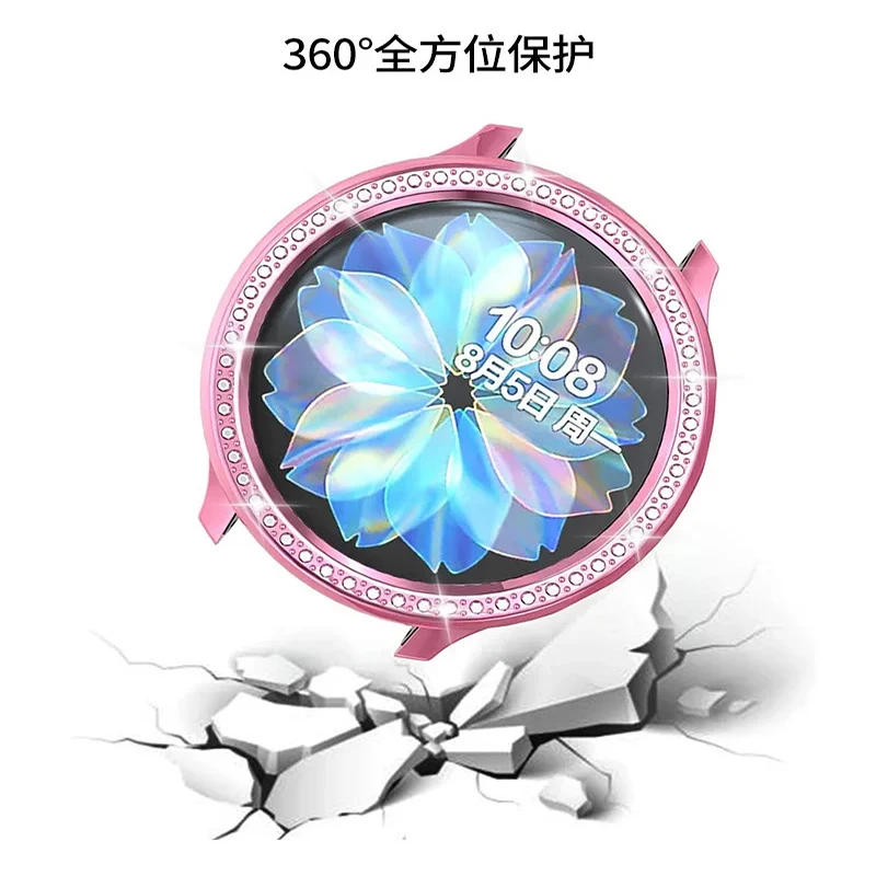 삼성 갤럭시 시계 Active2 용 케이스 40mm 44mm 범퍼 보호기 HD 풀 커버리지 스크린 단일 행 드릴 블링 보호 커버