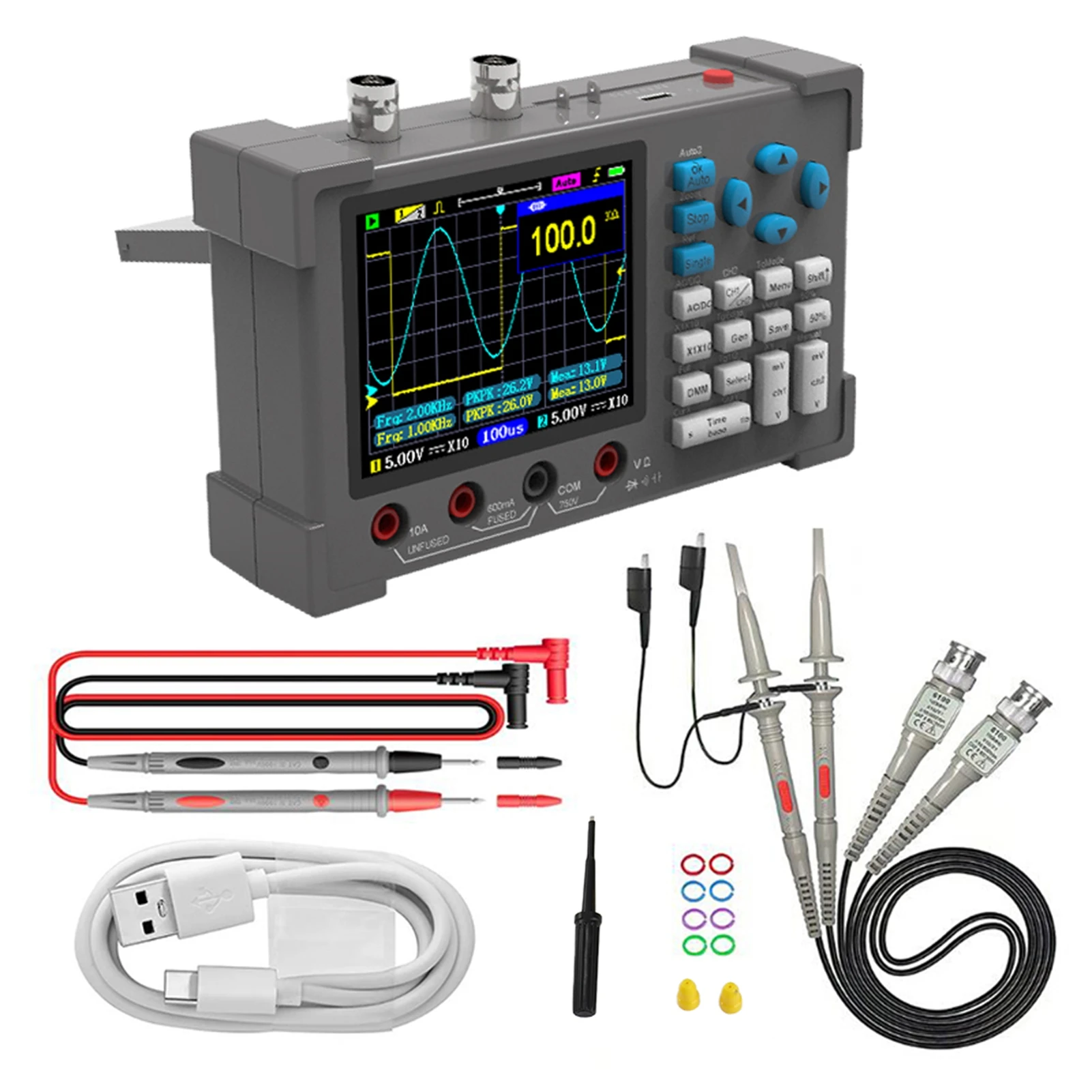 120MHZ Bandwidth Oscilloscope 3 In1 Digital Oscilloscope 3.2in  Display 250MSa/s Sampling Rate Multimeter Oscilloscope