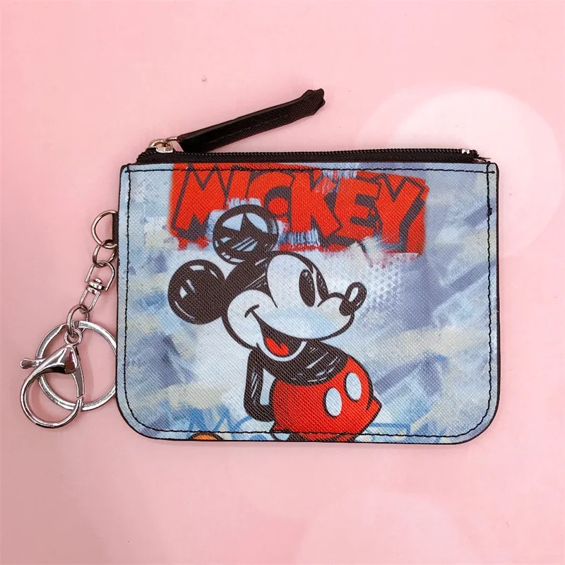 Cartoon Minnie Mickey Mouse Coin Purse Zipper Card Wallet for Women Student Campus Card Holder Bus Card Bag with Keychain 4