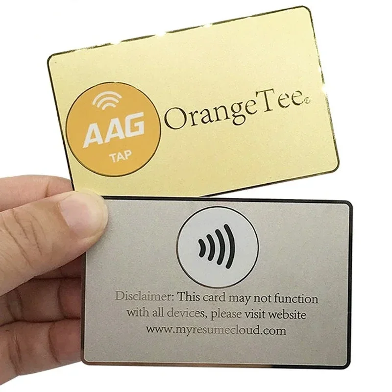베스트셀러 맞춤형 레이저 각인 골드 미러 NFC 메탈 명함 인쇄 가능 NFC 카드 Ntag 213 215 216 재기록 가능 RFID 카드