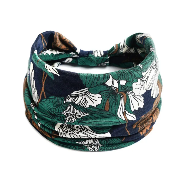 Summer Bohemian Bandanas Elastic Hair Bands Yoga Exercise Cotton Headband Women Headwear Print Vintage Cross Unisex Scrunchies 7
