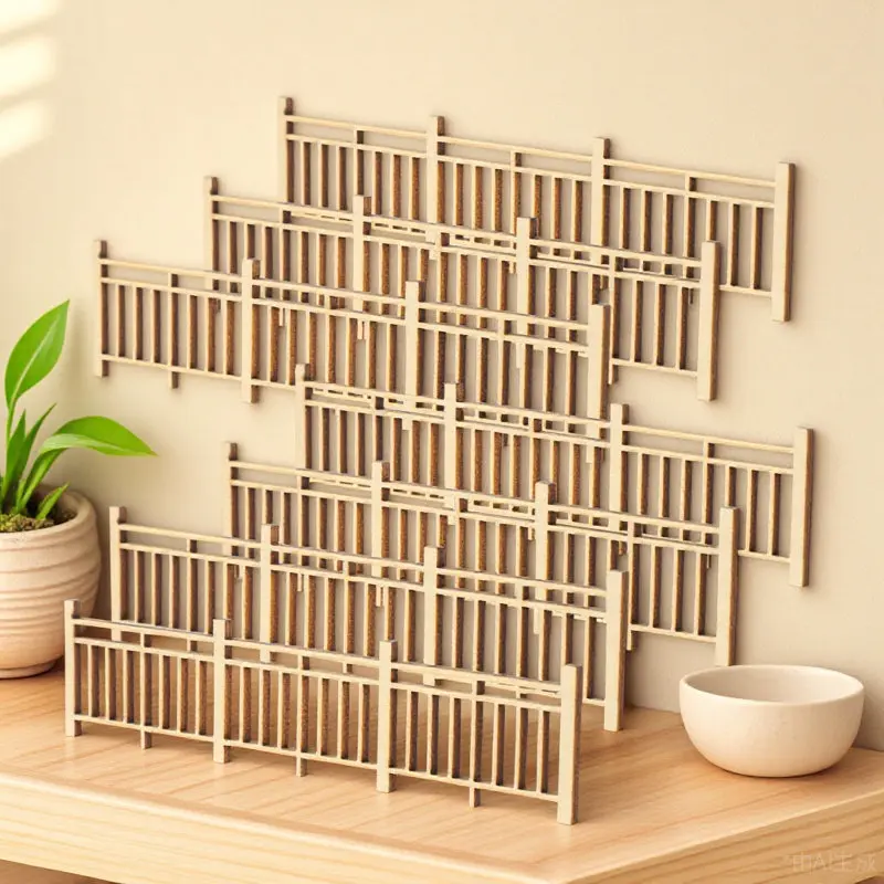 8Pcs 미니 정원 울타리 나무 레트로 장식 울타리 마이크로 풍경 야외 장면 꽃 냄비 DIY 장식 미니어처 울타리