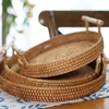 Rattan round dinner tray natural rattan handle handmade woven basket home decoration storage tray suitable for coffee table brea 3