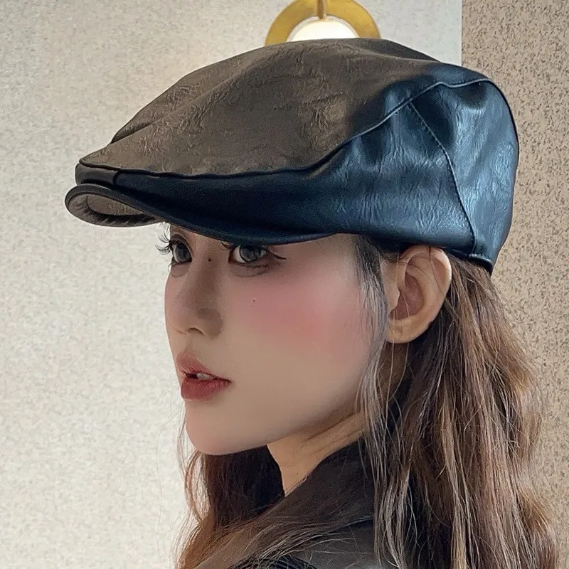 Top Level Leather Octagonal Hats For Women Autumn Winter Warm Cap Male Boinas Detective Hats Branded Gorras Planas Flat Caps Man