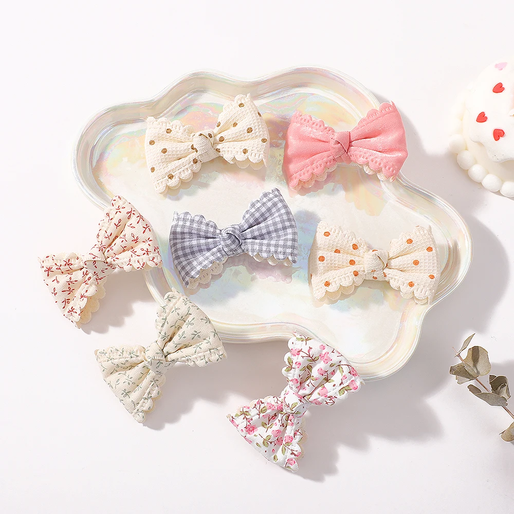 Charming Floral Hair Bow Clips - Pastoral Lace Cotton Hair Accessories