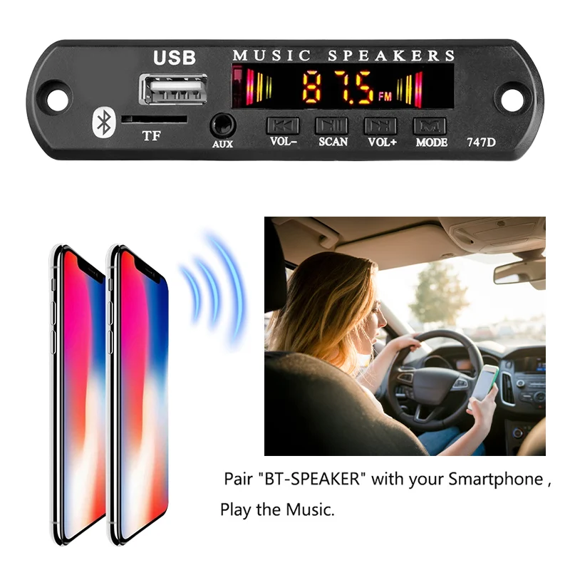 Bluetooth 5.0 Car Music Player Wireless MP3 Decoder Board Audio 9V-12V WMA Lossless Audio USB AUX TF Radio
