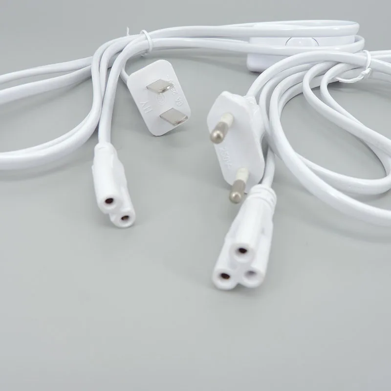 Cable de alimentación de tubo LED T5 T8, Conector de encendido/apagado, Cable de extensión de carga, accesorio de iluminación, CA, UE, EE. UU., 2 y 3 agujeros