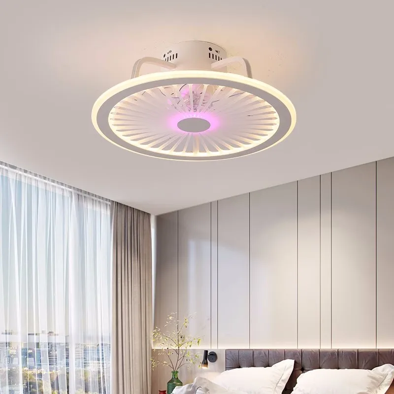 Ultrathin Ceiling Fan Lamp Light for Indoor Kitchen Bedroom Remote LED 3 Color Lighting Flush Mount Quiet Electric Fan