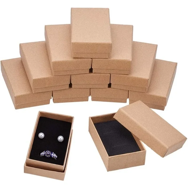 18 Pack 3.2x2x0.9 Inches Necklace Earring Ring Box Rectangle Kraft Cardboard Jewelry Gift Boxes