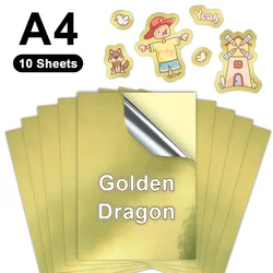 10-Pack Glossy Waterproof A4 Transparent Vinyl Sticker Paper - Self-Adhesive and Inkjet-Compatible (Golden Dragon)